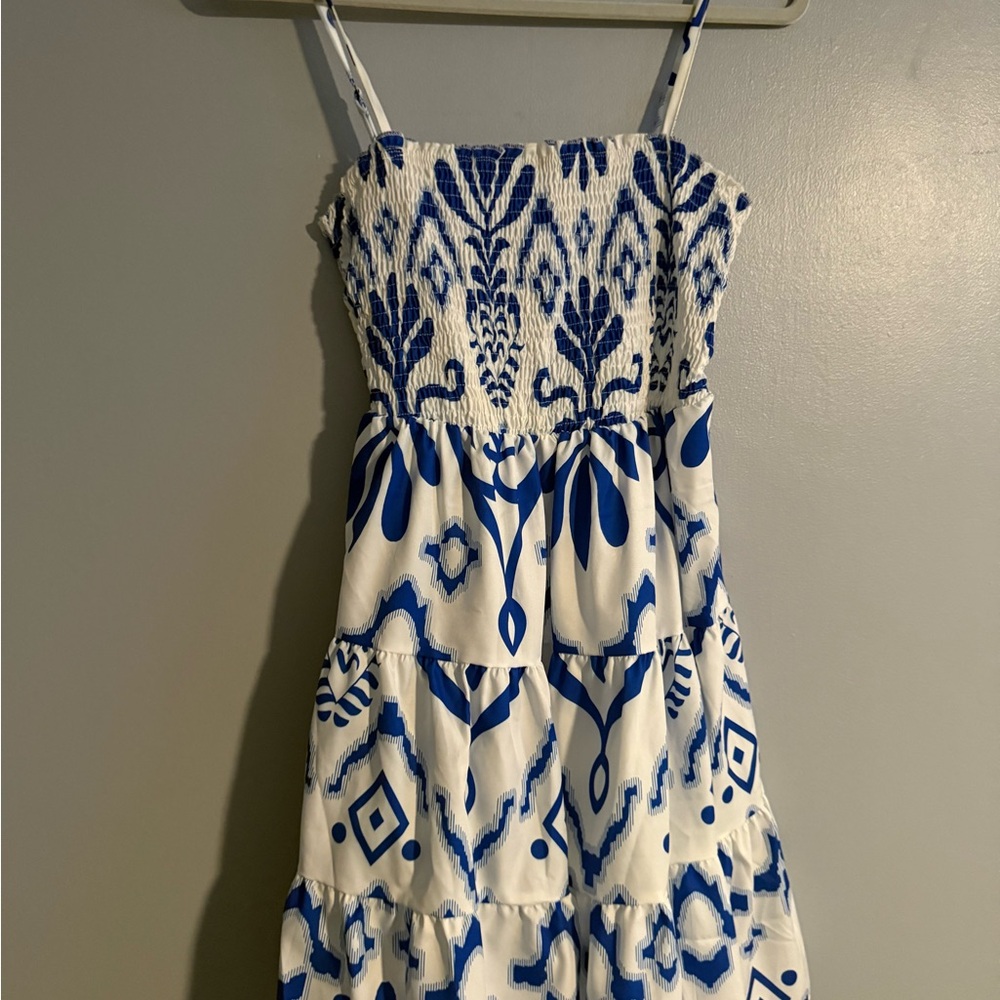 SHEIN Blue and White Abstract Dress